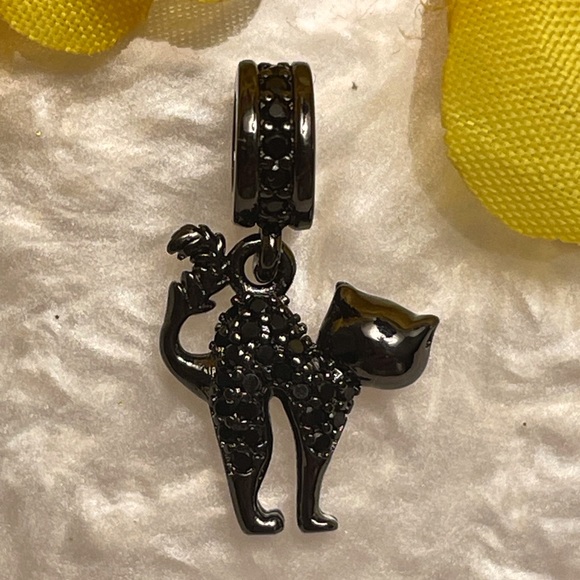 Charm for Pandora Bracelets Black Spooky Cat with Yellow Eyes Sterling Silver - Picture 6 of 9